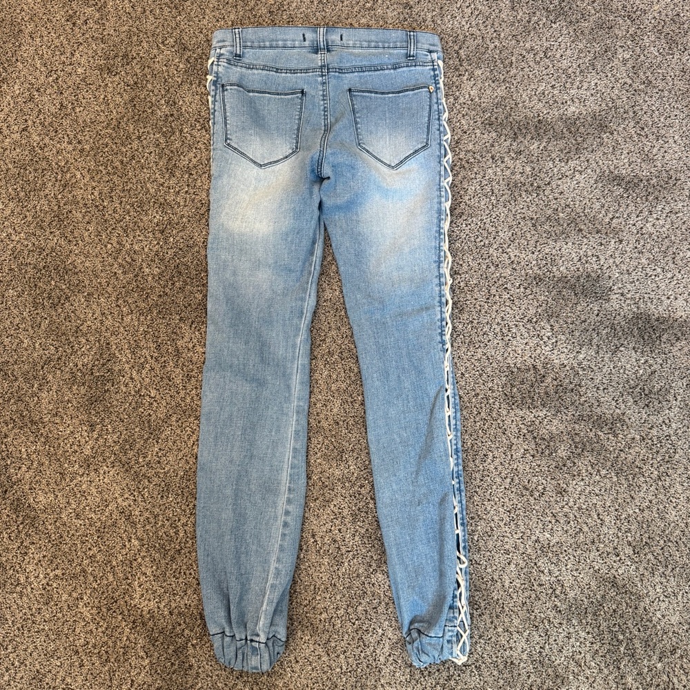 VTG 00s Y2K Women's Blue Lace-Up Jeans, Punk Grunge Boho Vibes, Size 8/10 - Picture 6 of 12